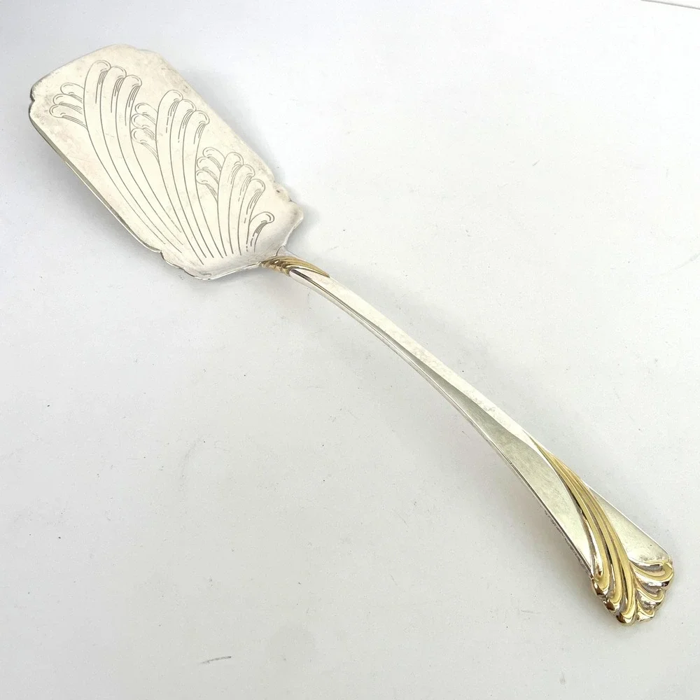 Vintage Lenox Silverplate Lasagna spatula Cake Server Gold Accent Italy Engraved